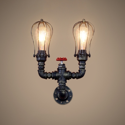 Wrought Iron Bronze Wall Sconce Water Pipe Industrial-Style Wall Mount Light Fixture