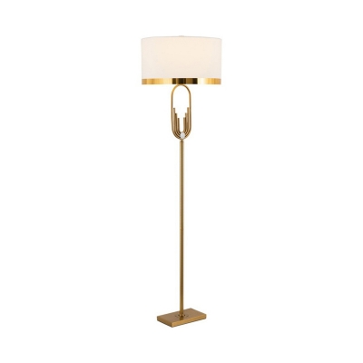 1-Light Standing Light Minimalist Round Fabric Floor Lamp in Brass for Living Room