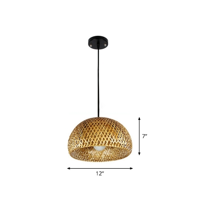 2-Layered Woven Bamboo Pendant Light Chinese Style 1-Light Beige Suspended Lighting Fixture