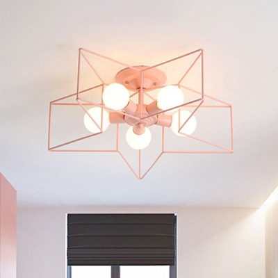 5 Lights Star Frame Flush Mount Fixture Nordic Metal Semi Flush Ceiling Light for Living Room