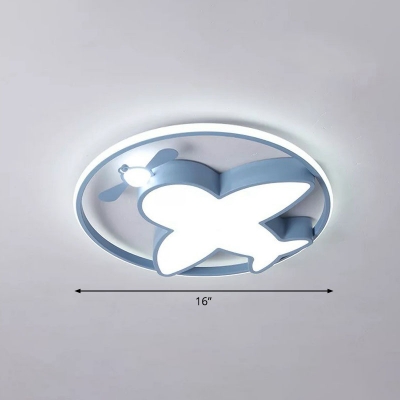 Airplane LED Ceiling Light Cartoon Acrylic Kids Room Flush Mounted Lighting with Metal Ring
