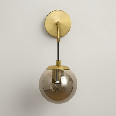Ball Bedside Wall Hanging Light Glass 1-Light Postmodern Wall Mount Lamp in Brass