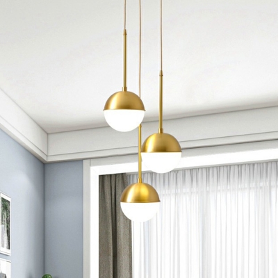 Ball Multi-Light Pendant Minimalism Milky Glass Dining Room Ceiling Suspension Lamp in Gold