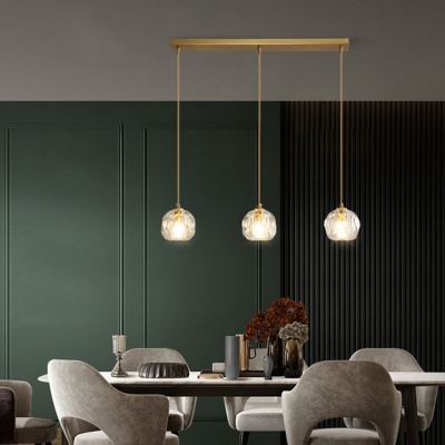 Ball Pendant Light Fixture Simplicity Faceted Crystal Dining Room Suspension Lighting in Gold