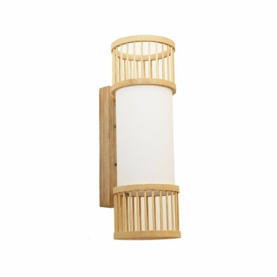 Bamboo Cylinder Wall Lamp Nordic Style 1 Bulb Wood Wall Light Fixture for Corridor