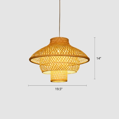 Bamboo Tiered Ceiling Lighting Nordic Style 1 Bulb Wood Hanging Lamp for Restaurant