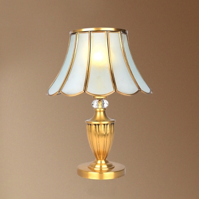 Beveled Glass Flared Nightstand Lamp Vintage Single-Bulb Living Room Table Light in Brass