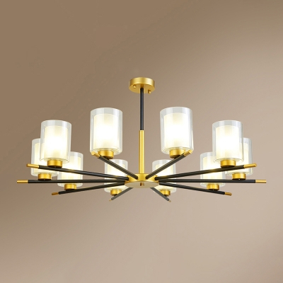 Black-Brass Chandelier Lighting Minimalism Clear and Frosted 2-Layered Shade Pendant Light