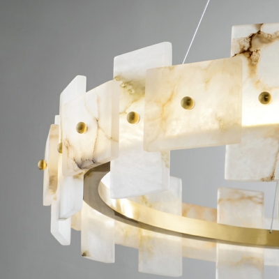 Brass Finish Circular LED Pendant Lighting Postmodern Marble Hanging Ceiling Light for Bedroom