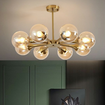 Brass Finish Spherical Chandelier Light Post-Modern Glass Pendant Light for Living Room