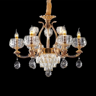 Clear Ripple Glass Bowl Suspension Light Traditional Bedroom Chandelier in Rose Gold