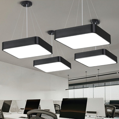 Contemporary Geometry LED Chandelier Metallic Office Suspension Pendant Light in Black