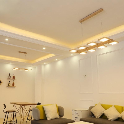 Creative Modern Rectangle LED Spotlight Wooden Living Room Rotatable Island Ceiling Light