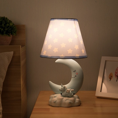 Crescent and Unicorn Night Lamp Cartoon Resin 1-Bulb Kids Bedside Table Lighting with Empire Shade