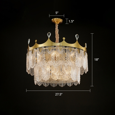 Crown Shaped Chandelier Lamp Postmodern Carved Crystal Living Room Pendant Lighting in Gold