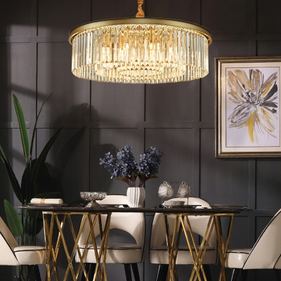Crystal Rod Circular Chandelier Pendant Light Simplicity Gold Finish Hanging Light Fixture for Dining Room