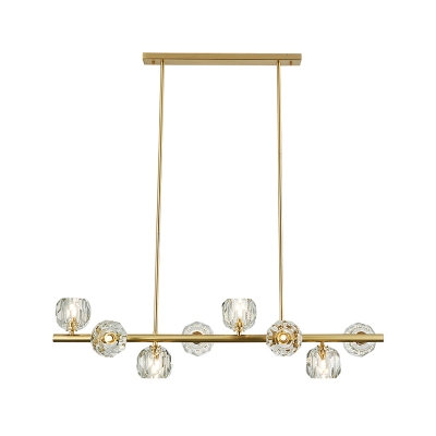 Cut-Crystal Dome Island Light Minimalistic 8-Head Gold Finish Hanging Light Fixture