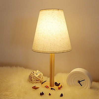 Fabric Empire Shade Night Light Minimalistic 1-Bulb Wood Table Light for Bedroom