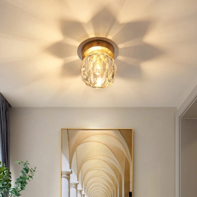 Faceted Ball Shaped Ceiling Light Simplicity 1-Head Golden Semi Flush Mount for Aisle
