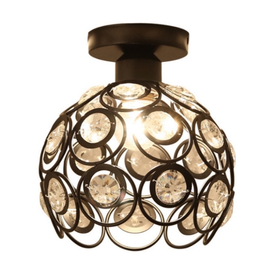 Geometric Corridor Semi Flush Light Vintage Metal 1 Bulb Black Ceiling Mounted Lamp