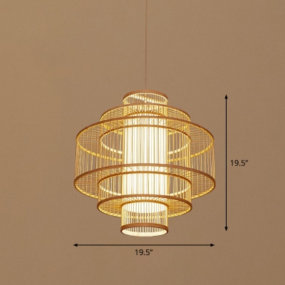 Geometric Tearoom Suspension Light Bamboo 1-Light Modern Pendant Lighting in Beige
