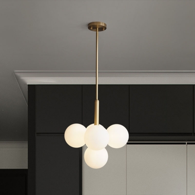 Gold Sphere Chandelier Pendant Light Contemporary 5 Bulbs Cream Glass LED Hanging Light