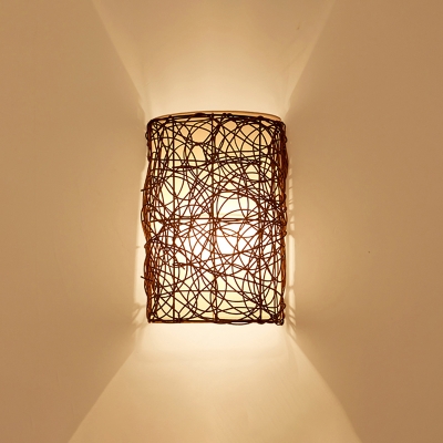 Half Cylinder Wall Light Fixture Contemporary Rattan Single Corridor Wall Mounted Lamp