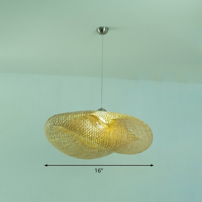 Hand-Twisted Bamboo Pendant Light Fixture Asian 1 Head Beige Ceiling Suspension Lamp
