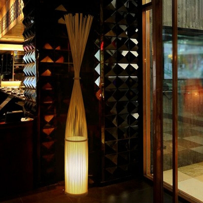 Hand-Worked Bamboo Standing Light Kit Chinese Style 1 Head Floor Lamp for Corridor