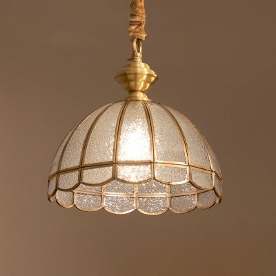 Hemisphere Dining Room Pendant Light Fixture Antique Water Glass 1-Light Gold Hanging Lamp with Scalloped Trim