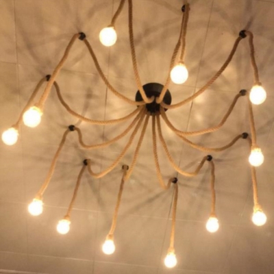 Hemp Flaxen Swag Pendant Lighting Spider Shaped Farmhouse Multi Light Ceiling Light