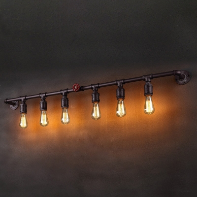 Industrial Linear Bracket Wall Lamp Metal Wall Sconce Light Fixture in Rust for Living Room