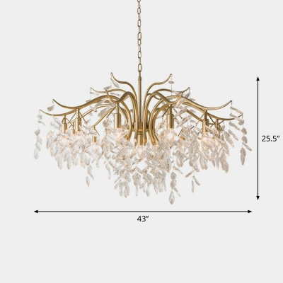 K9 Crystal Leaf Draping Chandelier Light Minimalism Living Room Pendant Light Fixture in Gold