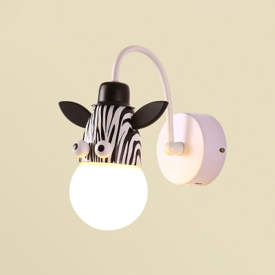 Metal Animal Wall Mounted Lamp Cartoon 1-Light White Wall Sconce Lighting for Kids Room
