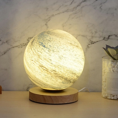 Minimalist Globe Shade LED Table Lamp Handblown Glass Bedroom Moon Nightstand Lighting