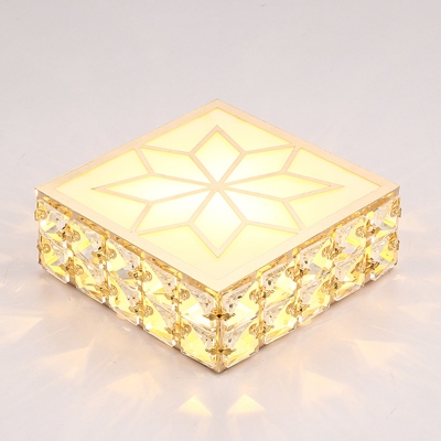 Minimalist Square LED Ceiling Lamp Crystal Encrusted Entryway Flush Mounted Light in White