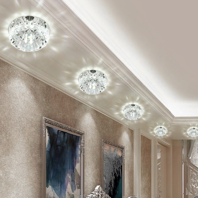 Minimalistic Floral Ceiling Flush Light Crystal Corridor LED Flush Mount Light Fixture in Clear