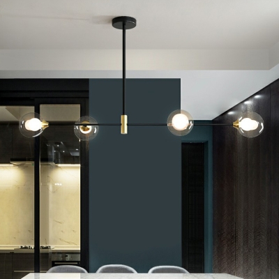 Minimalistic Linear Island Light Ball Glass Dining Room Ceiling Pendant Lamp in Black-Gold