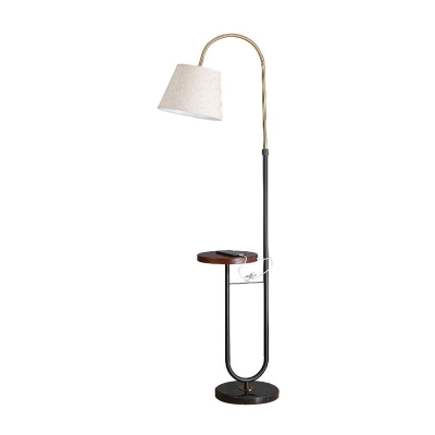 Modern 1-Bulb Tray Floor Lamp Gooseneck Standing Floor Light with Cone Fabric Shade