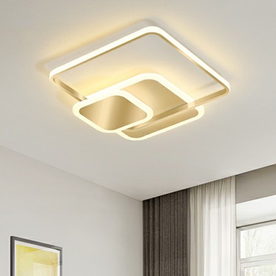 Modern Style Square LED Ceiling Lamp Metallic Bedroom Flush Mount Fixture in Brushed Gold