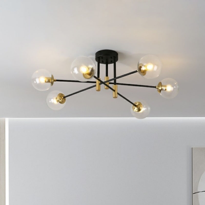 Modo Living Room LED Semi Flush Light Glass 6 Bulbs Modern Style Flush Mount Ceiling Chandelier