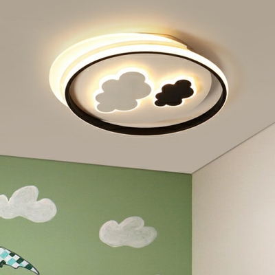 Moon and Cloud Design Flushmount Light Kids Metal Bedroom Ceiling Flush Light in Black