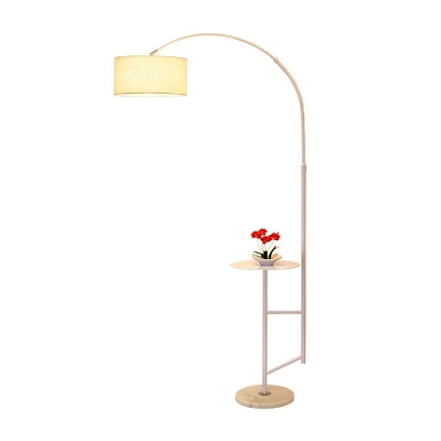 Nordic Drum Floor Reading Light Fabric 1 Head Living Room Standing Lamp with Tray and Gooseneck Arm