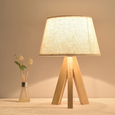 Nordic Tripod Nightstand Light Wooden 1 Head Living Room Table Lamp with Empire Shade in White