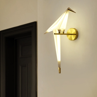 Origami Crane Wall Light Fixture Contemporary Plastic 1-Light Bedroom Wall Mounted Lamp in Gold