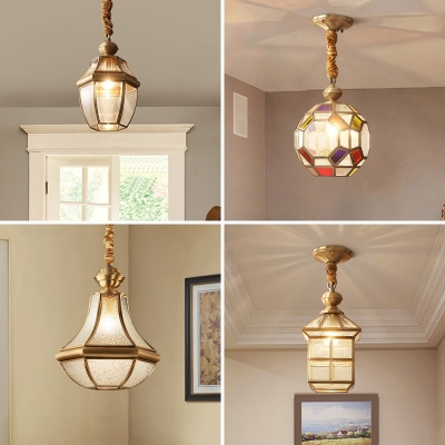 Panel Curved Glass Ceiling Light Simplicity 1 Bulb Dining Room Hanging Pendant Light in Gold