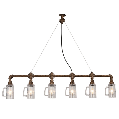 Piping Beer Bar Island Light Industrial Cast Iron Antiqued Bronze Pendant Lamp with Inverted Cup Glass Shade