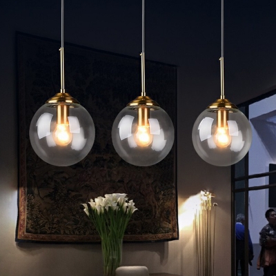 Postmodern Ball Shaped Pendant Light Fixture Glass 3-Head Restaurant Multi Ceiling Light in Brass