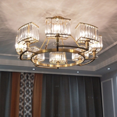 Postmodern Circular Hanging Chandelier Crystal Block Living Room Ceiling Light Fixture
