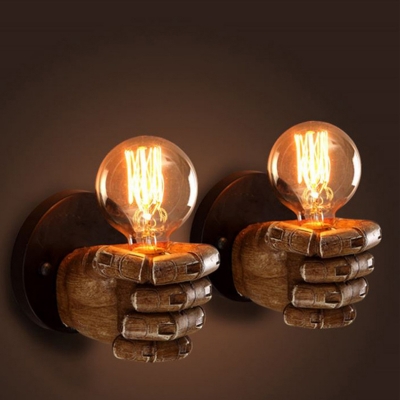 Resin Fist Wall Lighting Fixture Art Decor 1 Bulb Brown Wall Sconce Lamp for Restaurant